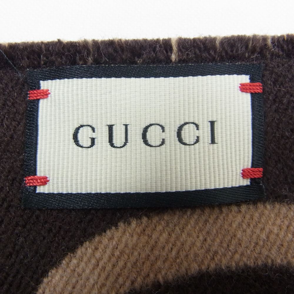 GUCCI グッチ 495592 GGジャカード ウールシルク スカーフ マフラー ブラウン系 35×190【中古】