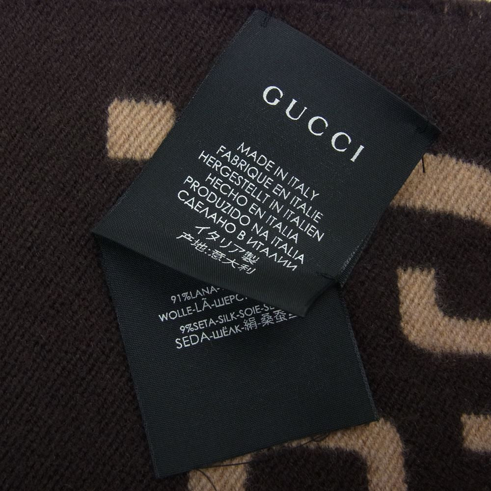GUCCI グッチ 495592 GGジャカード ウールシルク スカーフ マフラー ブラウン系 35×190【中古】