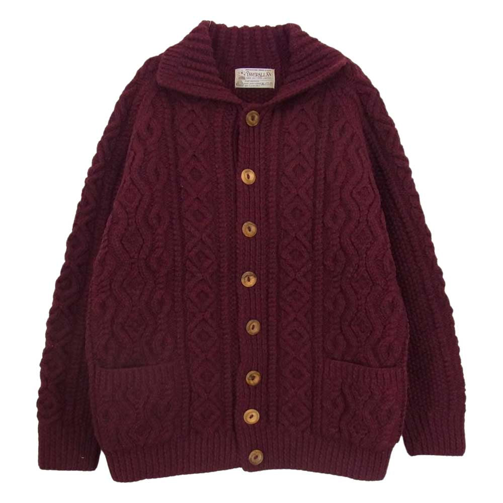 INVERALLAN インバーアラン 3A Lumber cardigan Knit Cardigan アラン ハンドニット 襟付き カーディガン エンジ ワインレッド系【中古】