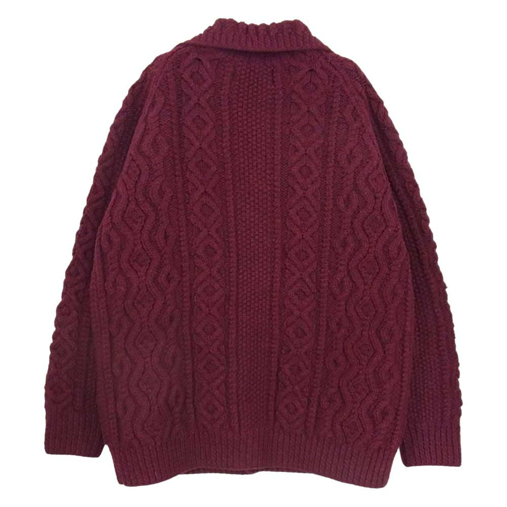 INVERALLAN インバーアラン 3A Lumber cardigan Knit Cardigan アラン ハンドニット 襟付き カーディガン エンジ ワインレッド系【中古】