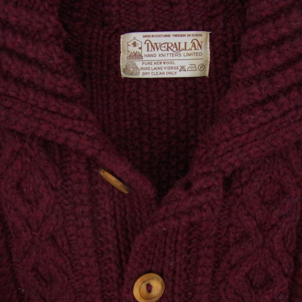 INVERALLAN インバーアラン 3A Lumber cardigan Knit Cardigan アラン ハンドニット 襟付き カーディガン エンジ ワインレッド系【中古】