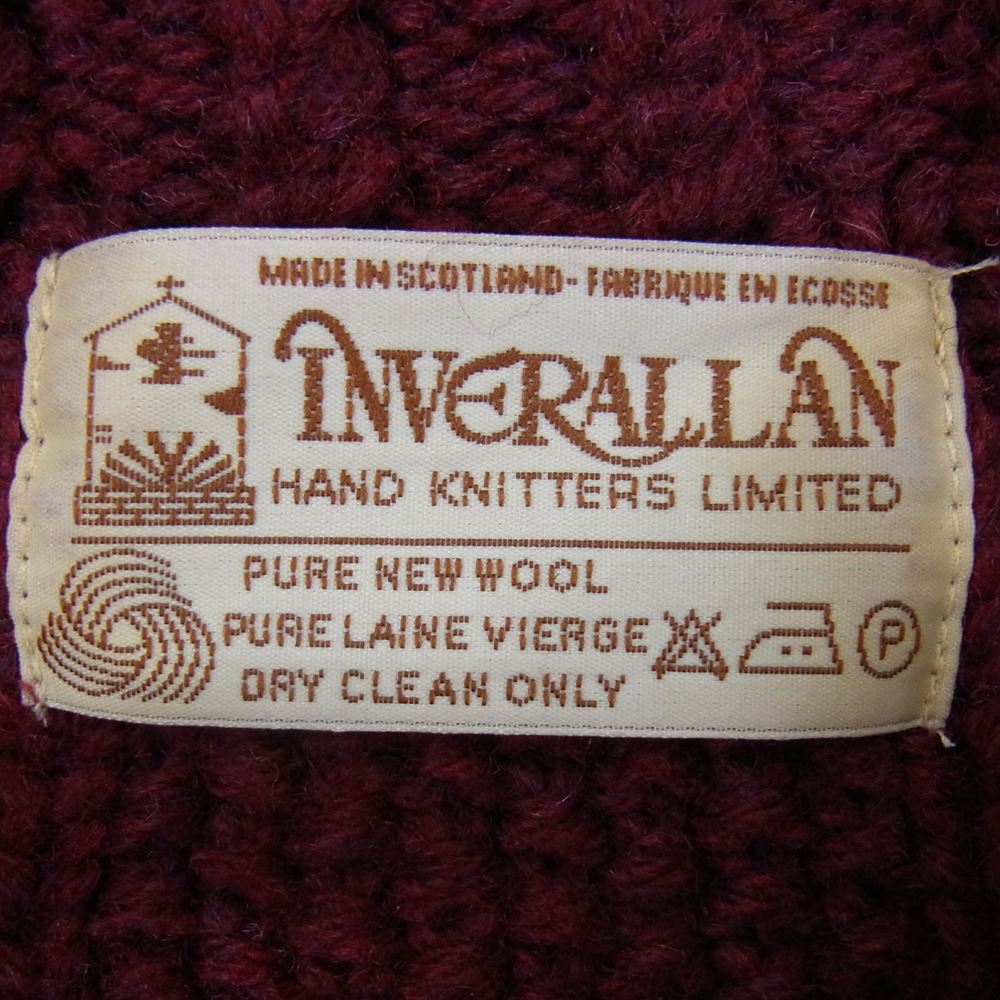 INVERALLAN インバーアラン 3A Lumber cardigan Knit Cardigan アラン ハンドニット 襟付き カーディガン エンジ ワインレッド系【中古】