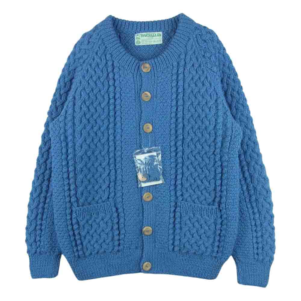 INVERALLAN インバーアラン 4A Golfer Knit Cardigan 襟なし クルー ニット カーディガン ライトブルー系 Smoke 42【中古】