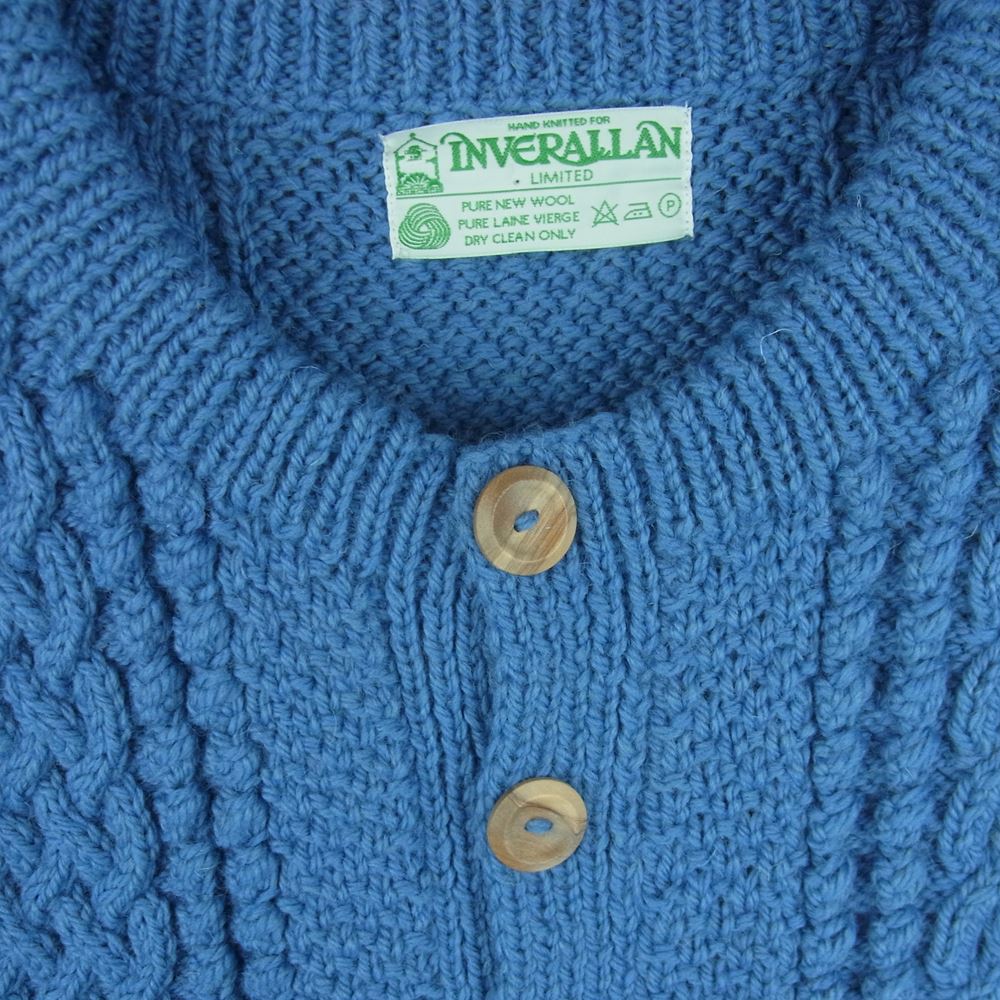 INVERALLAN インバーアラン 4A Golfer Knit Cardigan 襟なし クルー ニット カーディガン ライトブルー系 Smoke 42【中古】