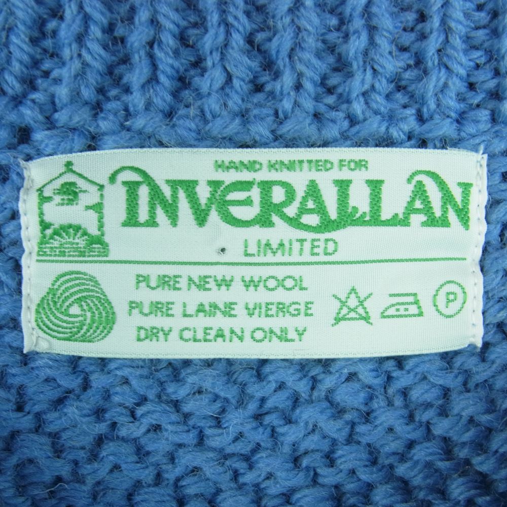 INVERALLAN インバーアラン 4A Golfer Knit Cardigan 襟なし クルー ニット カーディガン ライトブルー系 Smoke 42【中古】