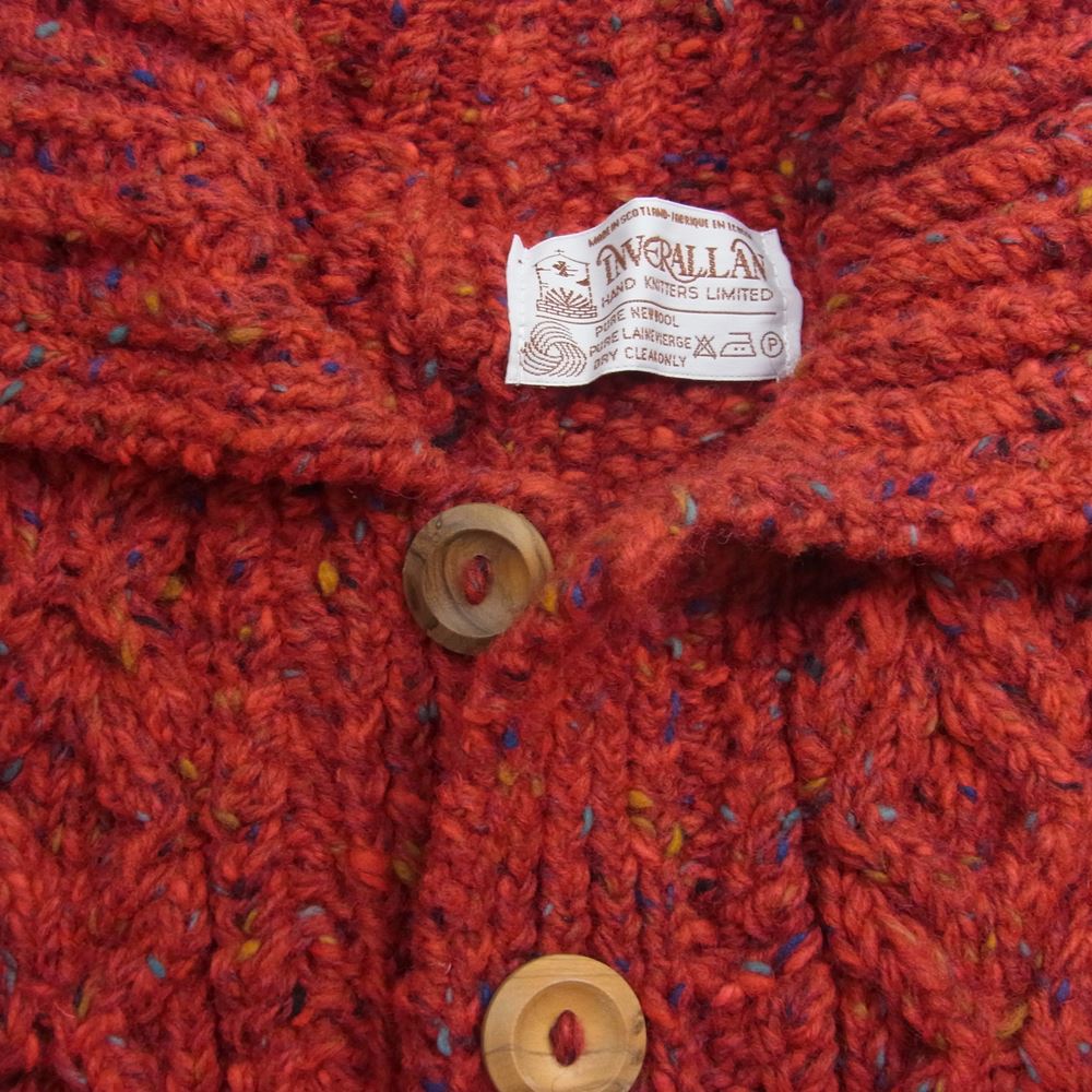 INVERALLAN インバーアラン 3A Lumber cardigan Knit Cardigan アラン ハンドニット 襟付き 長袖カーディガン RED MIX レッド系 40【美品】【中古】