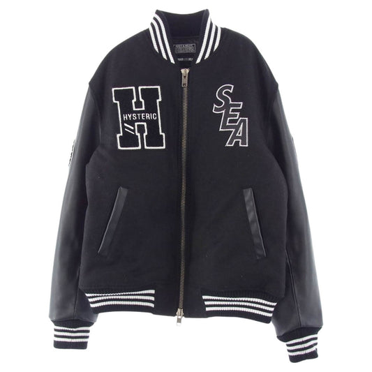 HYSTERIC GLAMOUR ヒステリックグラマー × WIND AND SEA ウィンダンシー 21AW WDS-HYS-3-01 TEAM STADIUM JUMPER レザー切替 スタジアム ジャンパー スタジャン ブラック系 M【中古】