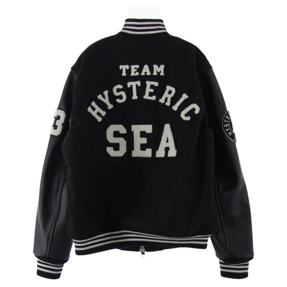 HYSTERIC GLAMOUR ヒステリックグラマー × WIND AND SEA ウィンダンシー 21AW WDS-HYS-3-01 TEAM STADIUM JUMPER レザー切替 スタジアム ジャンパー スタジャン ブラック系 M【中古】