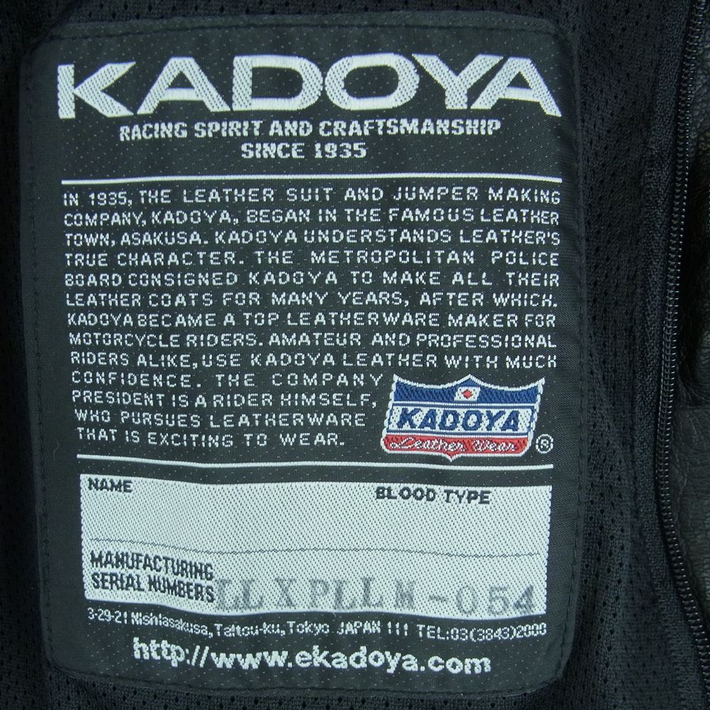 KADOYA カドヤ llxpllm-054 K's LEATHER ケーズレザー パンチングレザー シングル ライダース ジャケット ブラック系 L【中古】