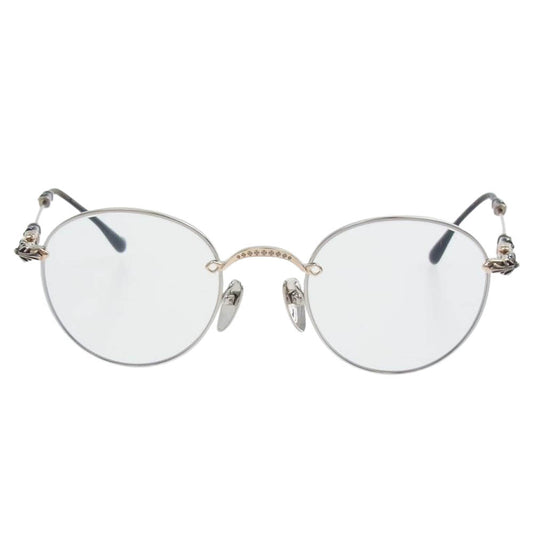 CHROME HEARTS クロムハーツ（原本無） 購入店スタンプ印字冊子付属 BUBBA-A クロステンプル メタル フレーム ラウンド アイウェア 眼鏡 度入り シルバー シルバー系【中古】