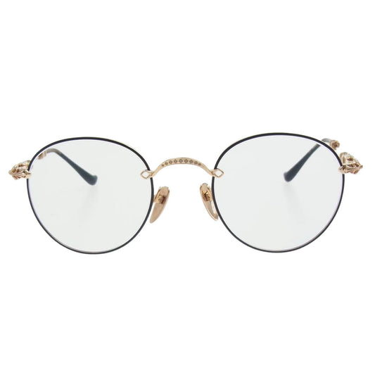 CHROME HEARTS クロムハーツ（原本無） 購入店スタンプ印字冊子付属 BUBBA-A クロステンプル メタル フレーム ラウンド アイウェア 眼鏡 度入り ゴールド ゴールド系【中古】