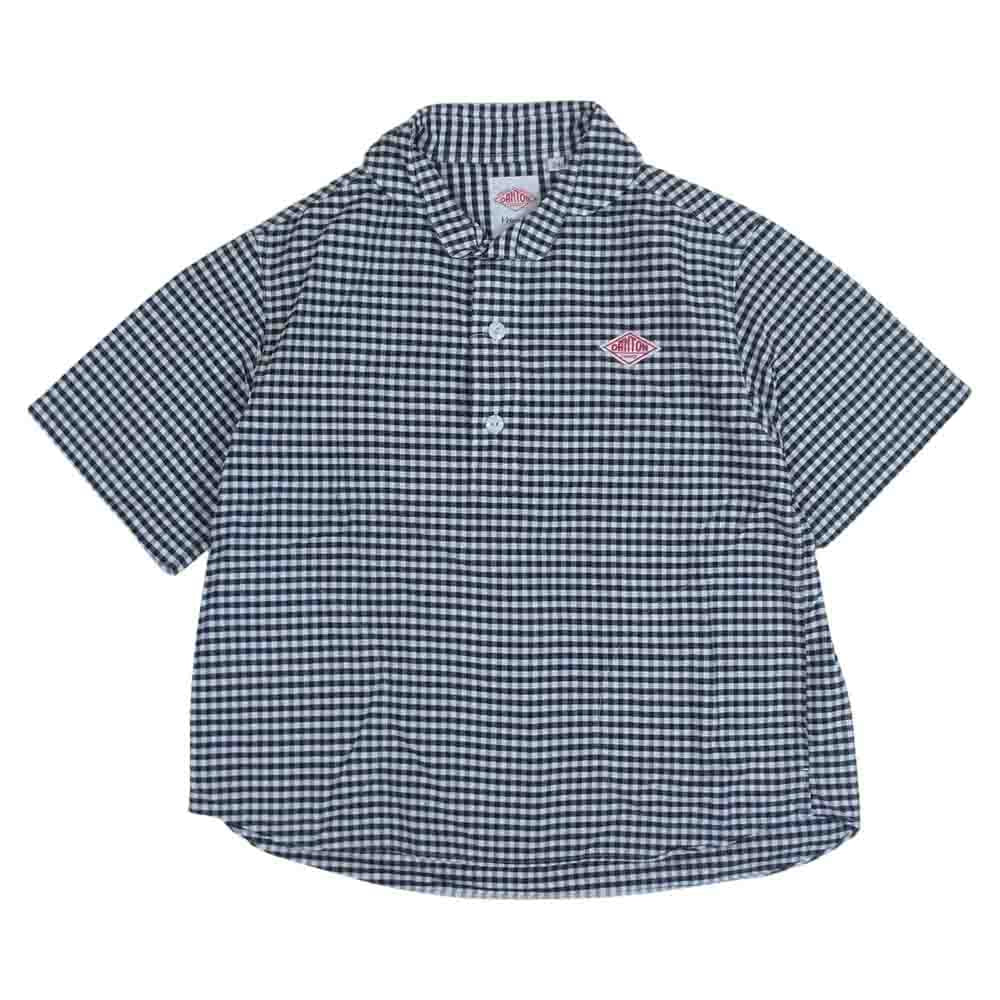 Danton ダントン ギンガム チェック プルオーバー 半袖シャツ ラウンドネック ブラック系 ホワイト系 34【中古】