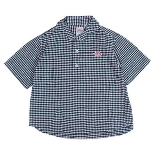 Danton ダントン ギンガム チェック プルオーバー 半袖シャツ ラウンドネック ブラック系 ホワイト系 34【中古】