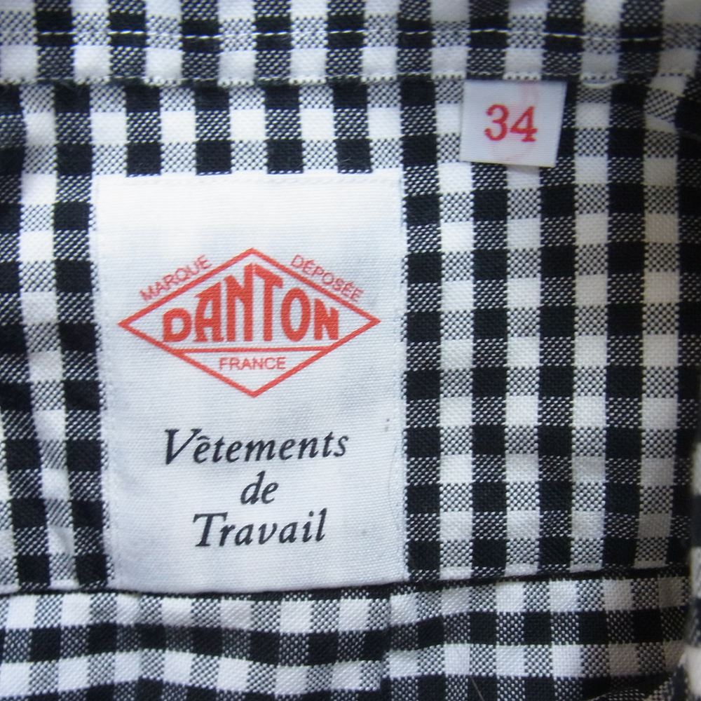 Danton ダントン ギンガム チェック プルオーバー 半袖シャツ ラウンドネック ブラック系 ホワイト系 34【中古】