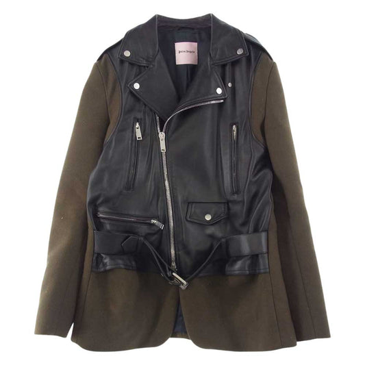 PALM ANGELS パームエンジェルス イタリア製 ラムスキン レザー ダブルライダース 切替 ジャケット ブラック系 ダークブラウン系 48【中古】