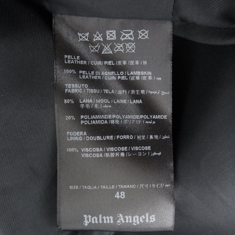 PALM ANGELS パームエンジェルス イタリア製 ラムスキン レザー ダブルライダース 切替 ジャケット ブラック系 ダークブラウン系 48【中古】