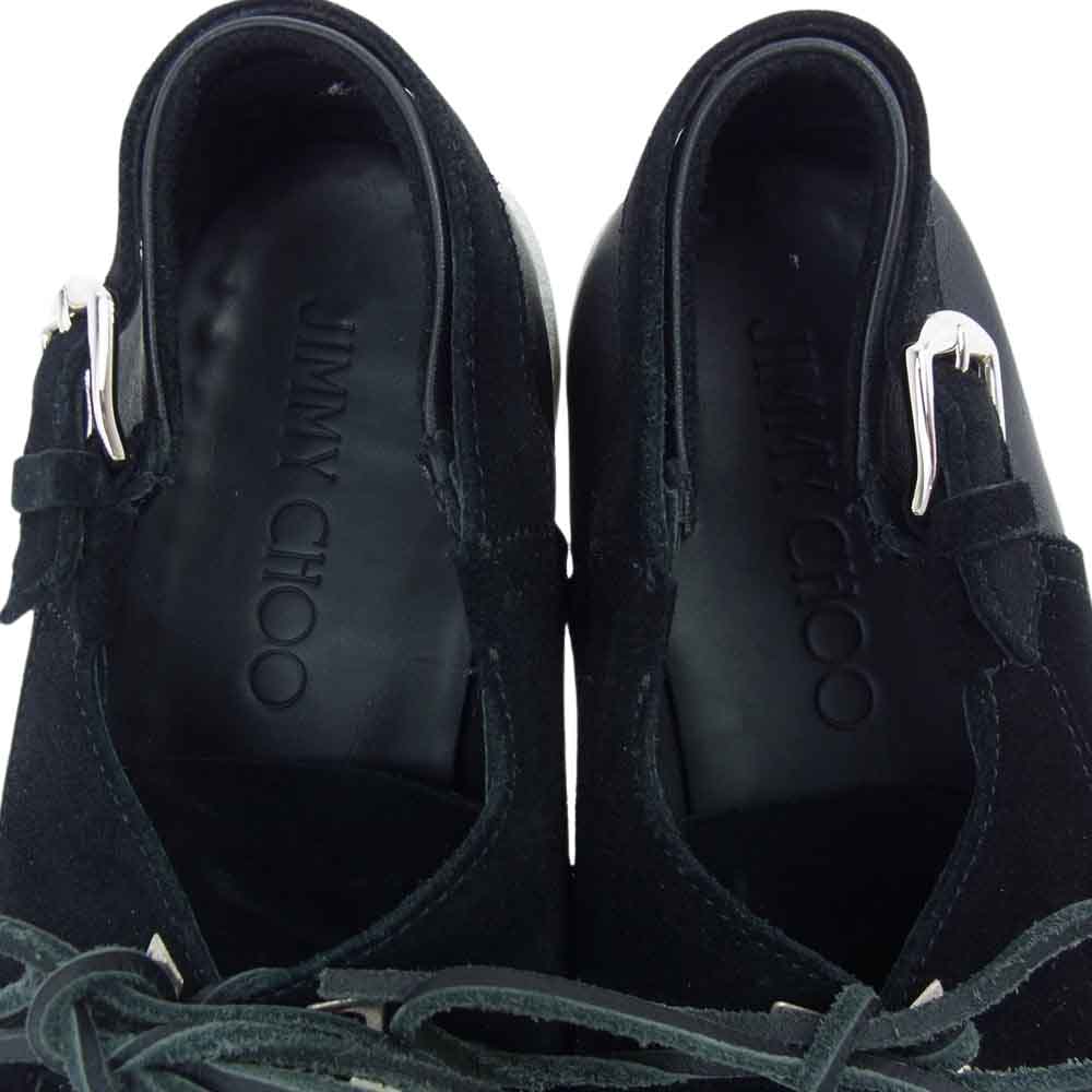 JIMMY CHOO ジミーチュウ スエード レザー切替 ストラップ デッキ シューズ ブラック系 42【中古】