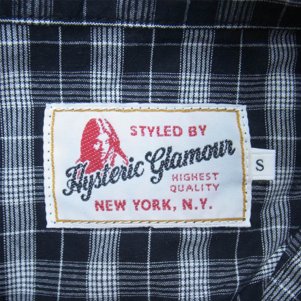 HYSTERIC GLAMOUR ヒステリックグラマー 0221AH04 ロゴプリント ナンバリング ナンバー 5 チェック 長袖 シャツ ブラック系 ホワイト系 S【美品】【中古】