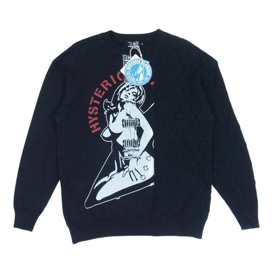 HYSTERIC GLAMOUR ヒステリックグラマー 20SS 02201NS01 GUITAR GIRL KNIT ギターガール 長袖 リネン ニット プルオーバー ブラック系 レッド系 M【美品】【中古】