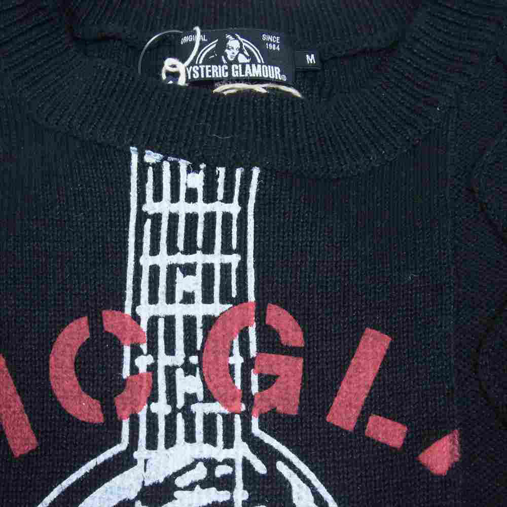 HYSTERIC GLAMOUR ヒステリックグラマー 20SS 02201NS01 GUITAR GIRL KNIT ギターガール 長袖 リネン ニット プルオーバー ブラック系 レッド系 M【美品】【中古】