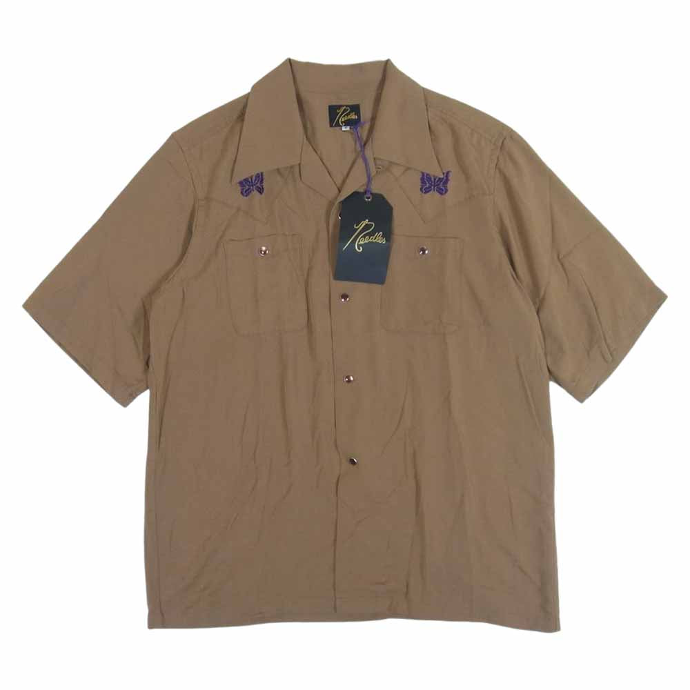 Needles ニードルス KP186 S/S Cowboy One-Up Shirt カウボーイ ワンアップ 半袖 シャツ ライトブラウン系 S【中古】