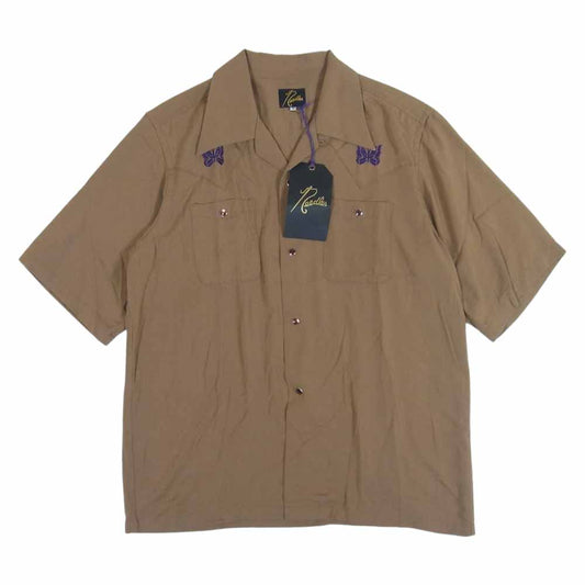 Needles ニードルス KP186 S/S Cowboy One-Up Shirt カウボーイ ワンアップ 半袖 シャツ ライトブラウン系 S【中古】