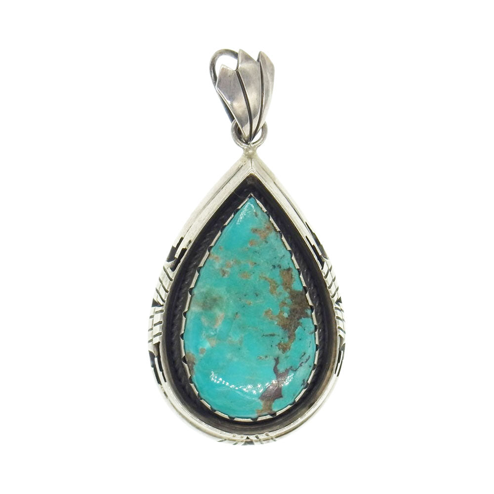 ナバホ アーティスト不明 NAVAJO族 インディアンジュエリー SV925 ターコイズ ティアドロップ ペンダントトップ シルバー系 ブルー系【中古】
