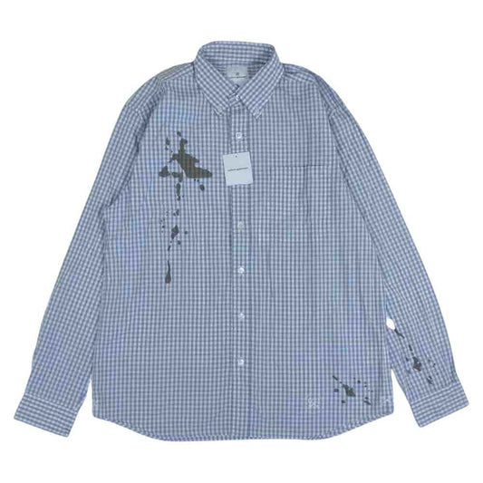 uniform experiment ユニフォームエクスペリメント COFFEE DRIP GINGHAM CHECK B.D SHIRT コーヒー ドリップ ボタン ダウン シャツ  ライトブルー系 ブラウン系 XL【美品】【中古】