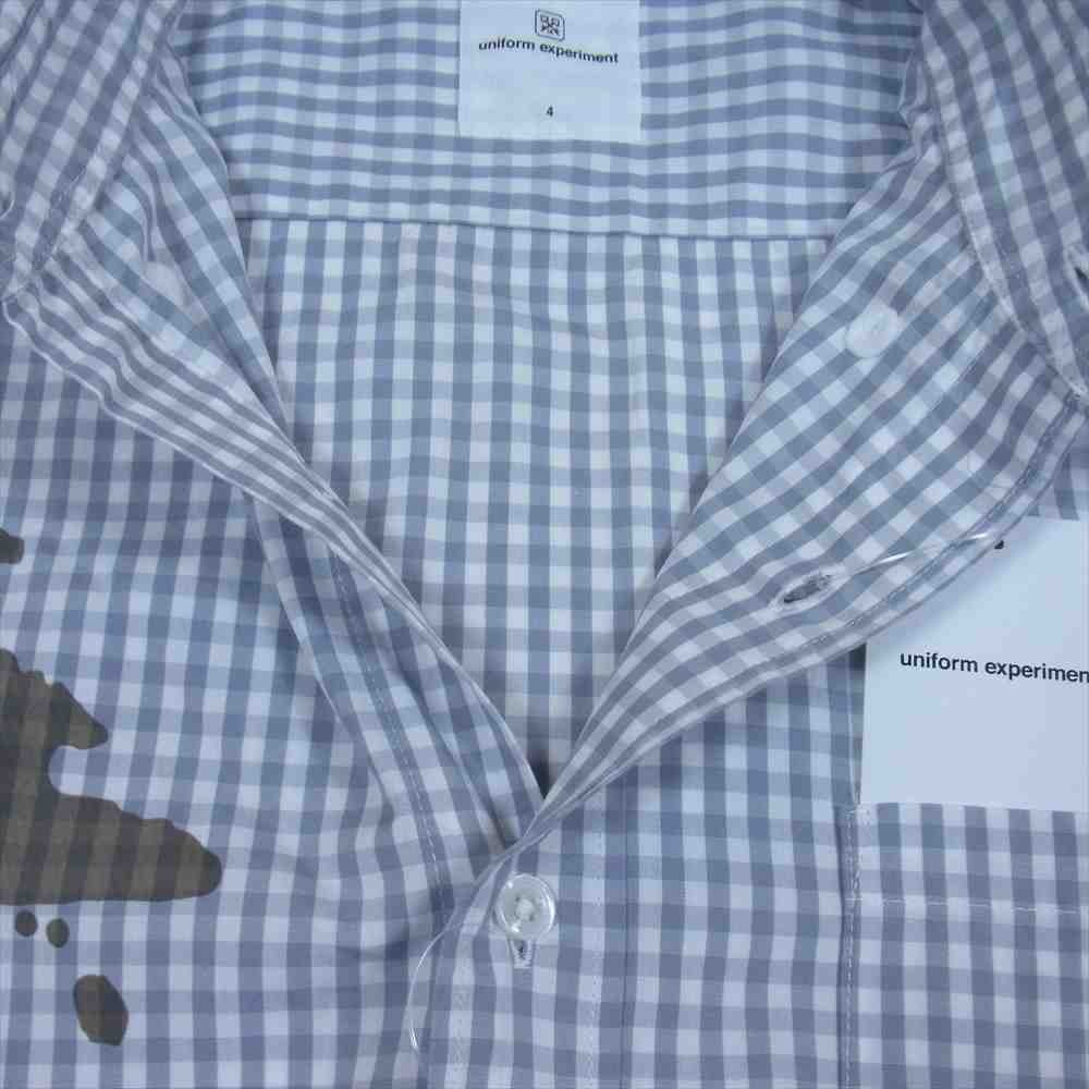 uniform experiment ユニフォームエクスペリメント COFFEE DRIP GINGHAM CHECK B.D SHIRT コーヒー ドリップ ボタン ダウン シャツ  ライトブルー系 ブラウン系 XL【美品】【中古】