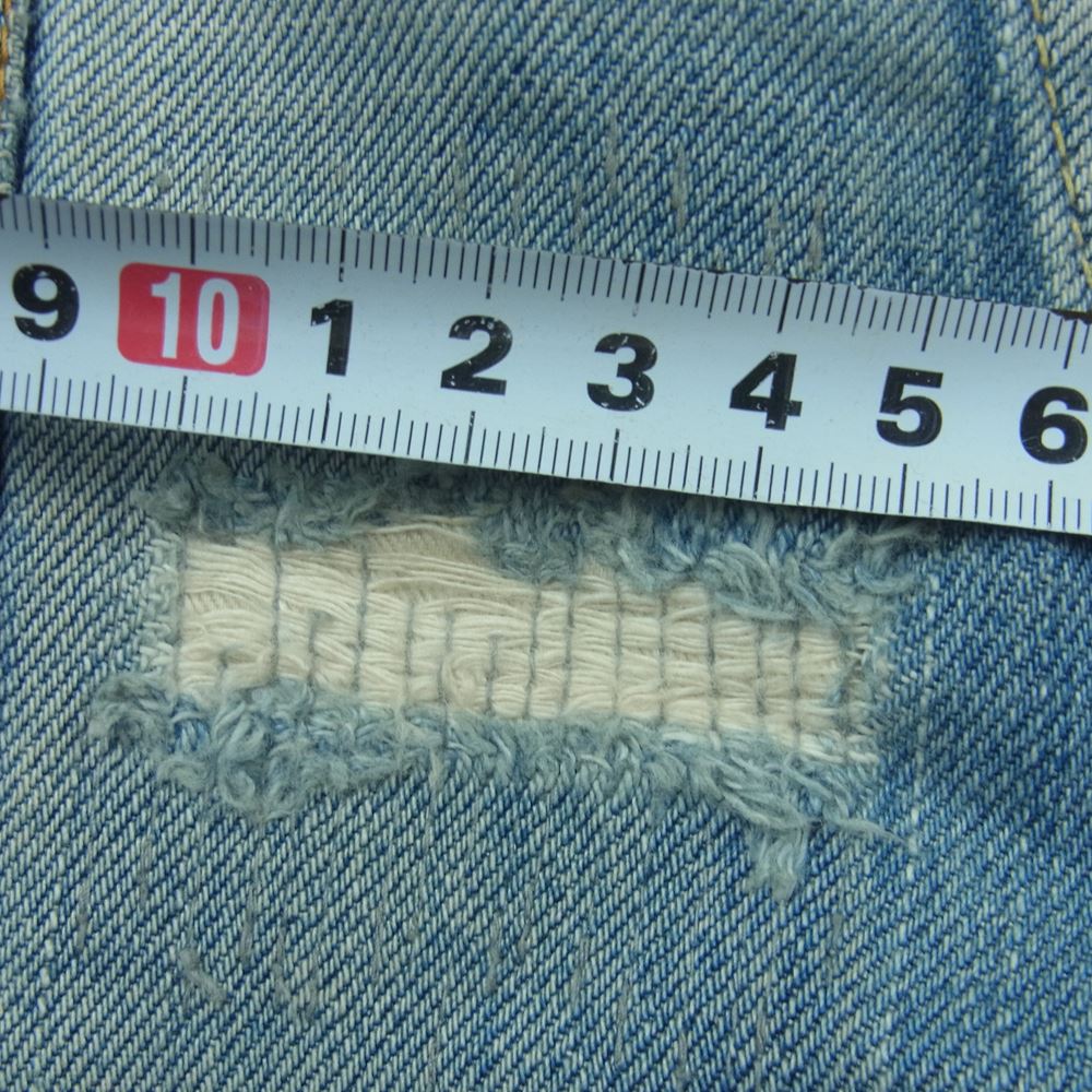 VISVIM ビズビム 13AW 0113205005014 SOCIAL SCULPTURE 01 SLIM DAMAGED-5 ソーシャル スカルプチャー スリム ダメージ 加工 デニム パンツ インディゴブルー系 W32 × L30【中古】