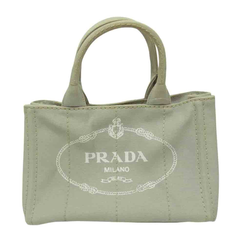 PRADA プラダ ミニ カナパ キャンバス トートバッグ グレー系【中古】