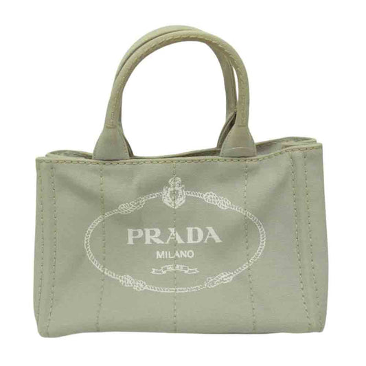 PRADA プラダ ミニ カナパ キャンバス トートバッグ グレー系【中古】