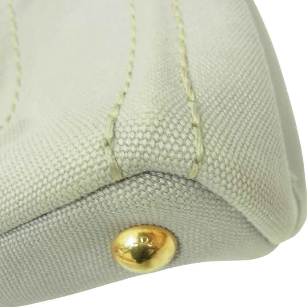 PRADA プラダ ミニ カナパ キャンバス トートバッグ グレー系【中古】