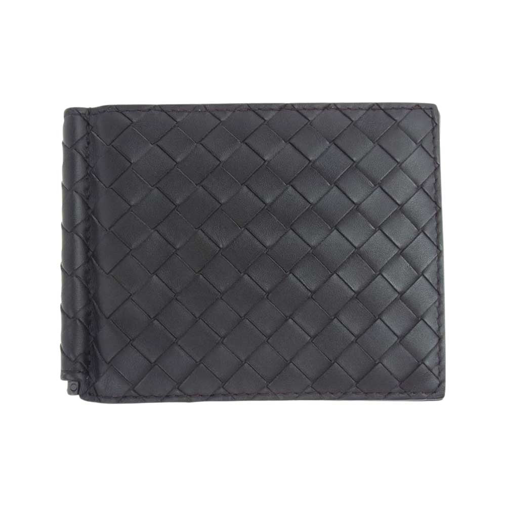 BOTTEGAVENETA ボッテガヴェネタ 123180 イントレチャート マネークリップ付き 札入れ 2つ折財布 ブラウン系【極上美品】【中古】
