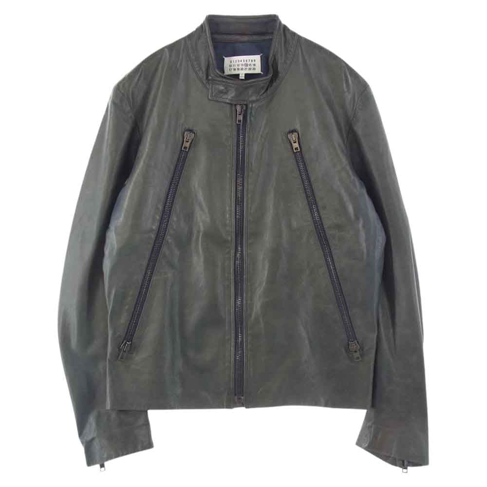 MARTIN MARGIELA マルタンマルジェラ 14SS S50AM0201 SX8208 ハの字ライダース 5zipライダース シープレザー ライダース ダークグリーン ダークグリーン 46【中古】