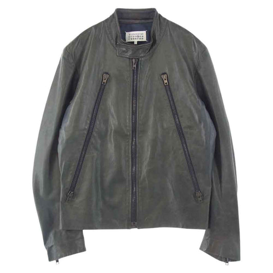 MARTIN MARGIELA マルタンマルジェラ 14SS S50AM0201 SX8208 ハの字ライダース 5zipライダース シープレザー ライダース ダークグリーン ダークグリーン 46【中古】