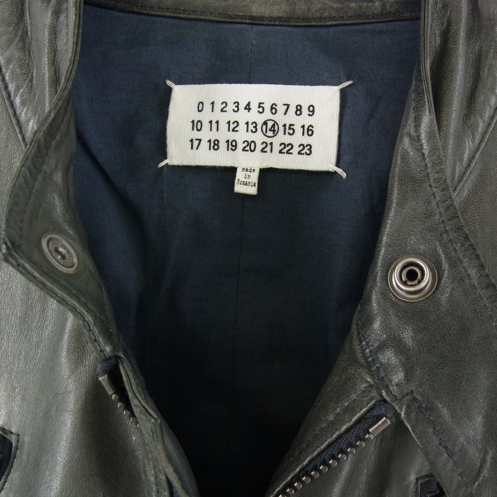 MARTIN MARGIELA マルタンマルジェラ 14SS S50AM0201 SX8208 ハの字ライダース 5zipライダース シープレザー ライダース ダークグリーン ダークグリーン 46【中古】