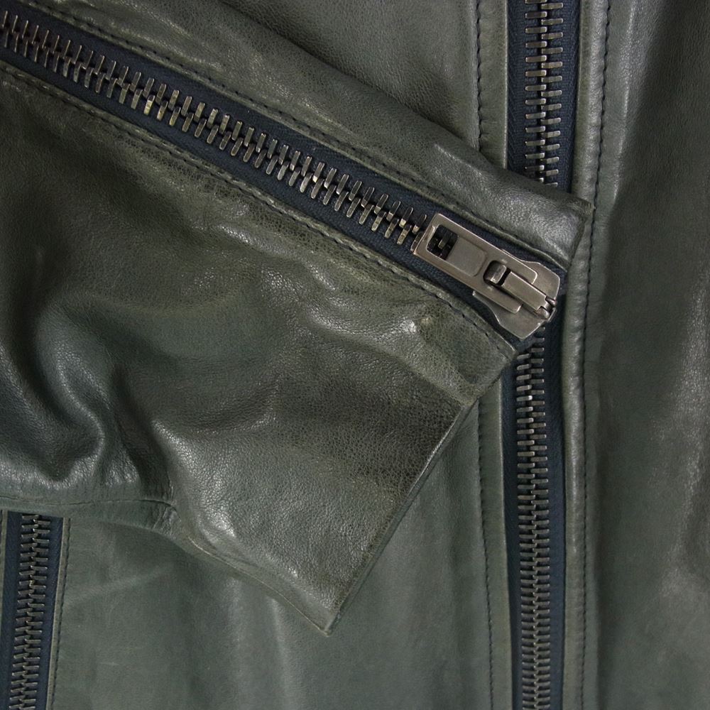 MARTIN MARGIELA マルタンマルジェラ 14SS S50AM0201 SX8208 ハの字ライダース 5zipライダース シープレザー ライダース ダークグリーン ダークグリーン 46【中古】