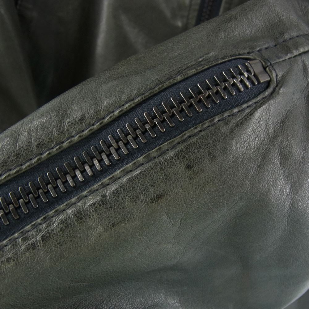 MARTIN MARGIELA マルタンマルジェラ 14SS S50AM0201 SX8208 ハの字ライダース 5zipライダース シープレザー ライダース ダークグリーン ダークグリーン 46【中古】