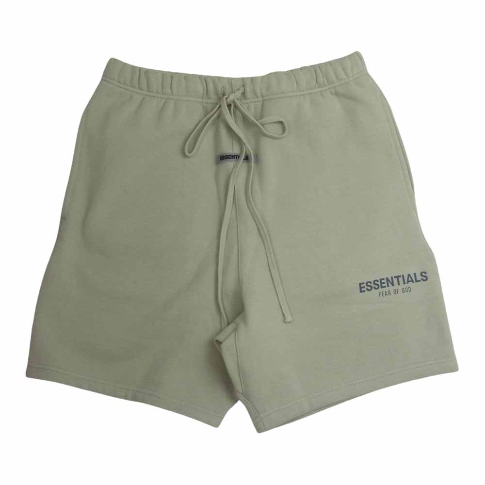FEAR OF GOD フィアオブゴッド ESSENTIALS エッセンシャルズ ラバー ロゴ プリント スウェット ショーツ ハーフ パンツ カーキ系 S【中古】