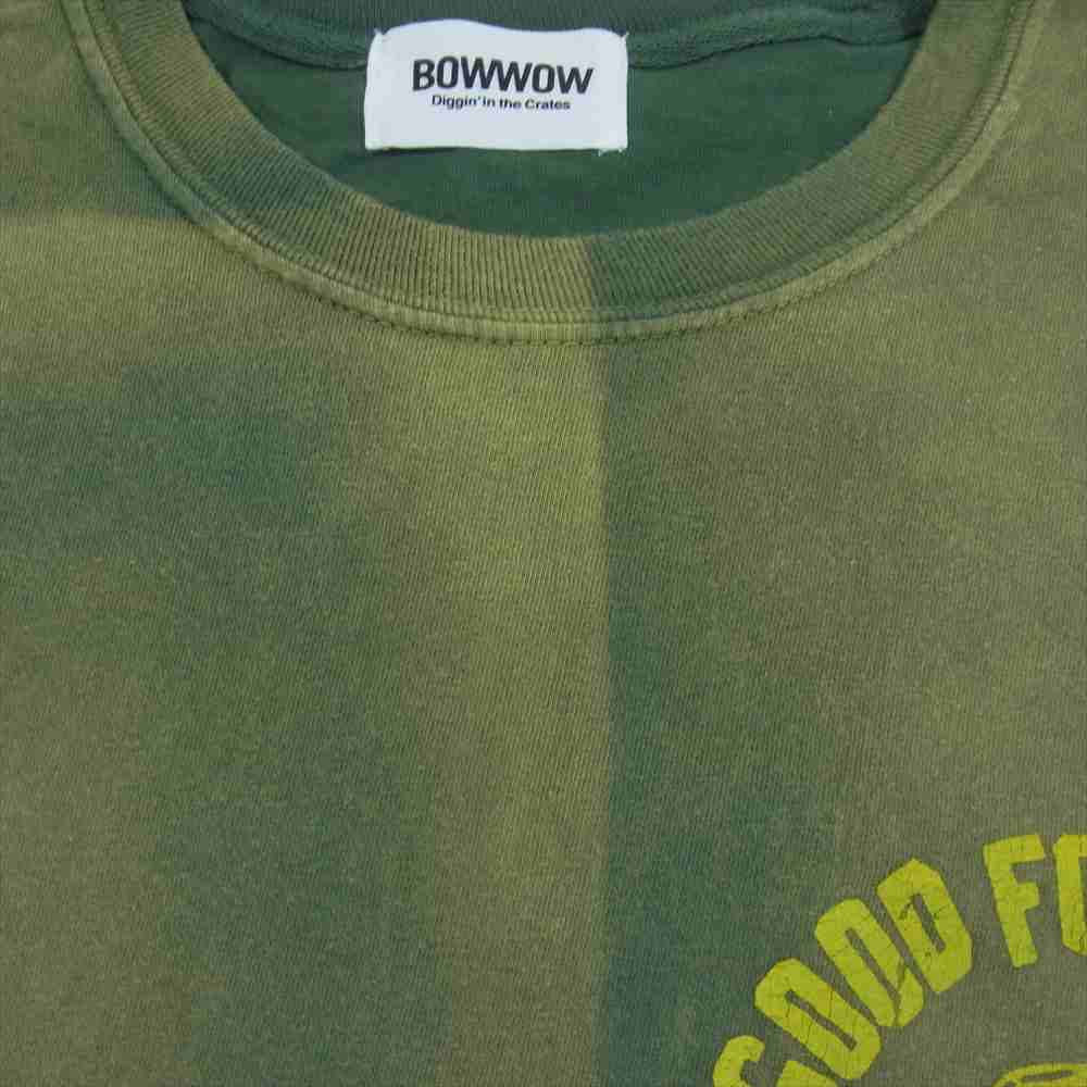 バウワウ 健康優良不良少年 TEE 日焼け加工 プリント 半袖 Tシャツ グリーン系 イエロー系 L【中古】