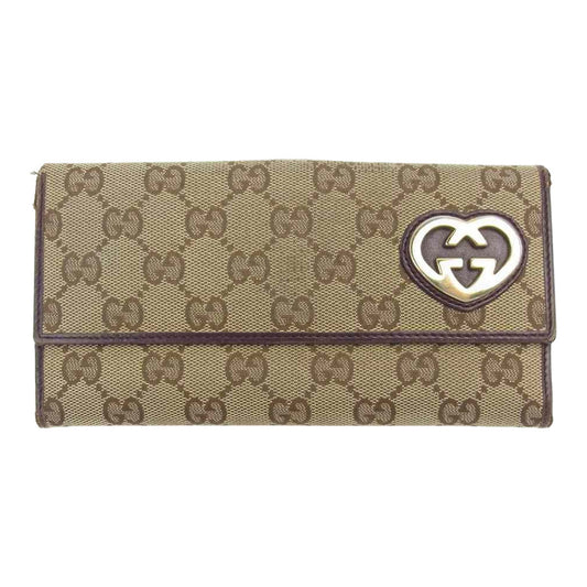GUCCI グッチ 245723 GGキャンバス ラブリーハート ロングウォレット 長財布 ライトブラウン系【中古】