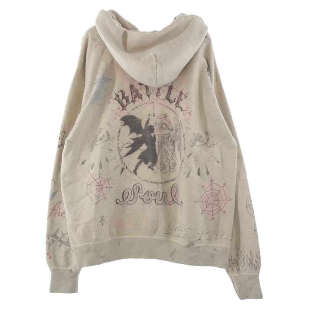 セント マイケル SM-A21-0000-056  HOODIE DR.WOO ドクターウー 総柄 パーカーフーディ スウェット  ホワイト系 ベージュ系 XL【中古】