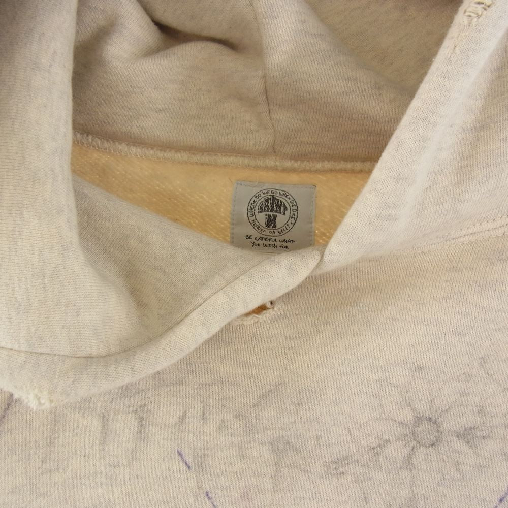 セント マイケル SM-A21-0000-056  HOODIE DR.WOO ドクターウー 総柄 パーカーフーディ スウェット  ホワイト系 ベージュ系 XL【中古】