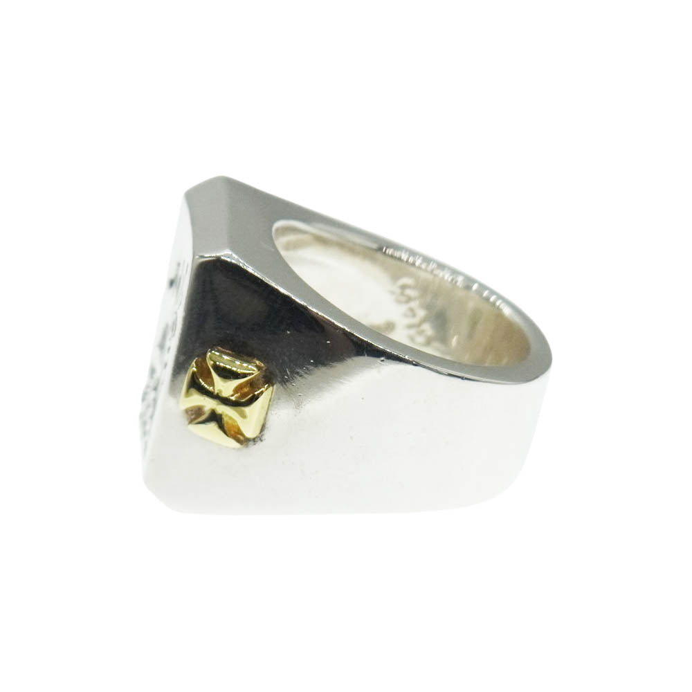 TRAVIS WALKER トラヴィスワーカー 鷲見太郎 ギャラ付 Canvas Ring 18K Outlow Cross×2 w/arabesque 金アウトロークロス アラベスク 印台 リング シルバー系【美品】【中古】
