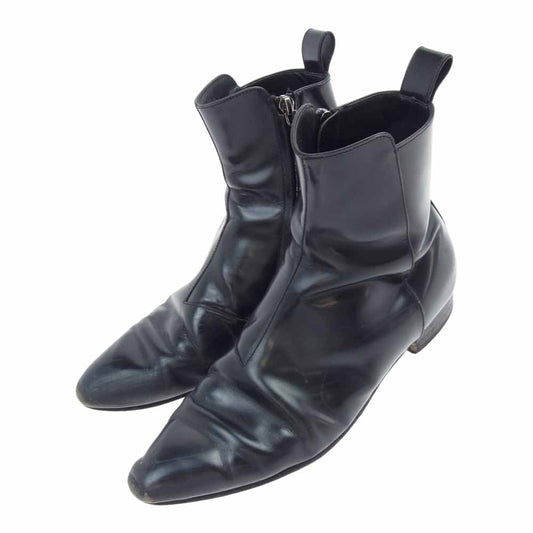 SAINT LAURENT サンローラン 480085 サイドジップ レザー ブーツ ブラック系 42【中古】