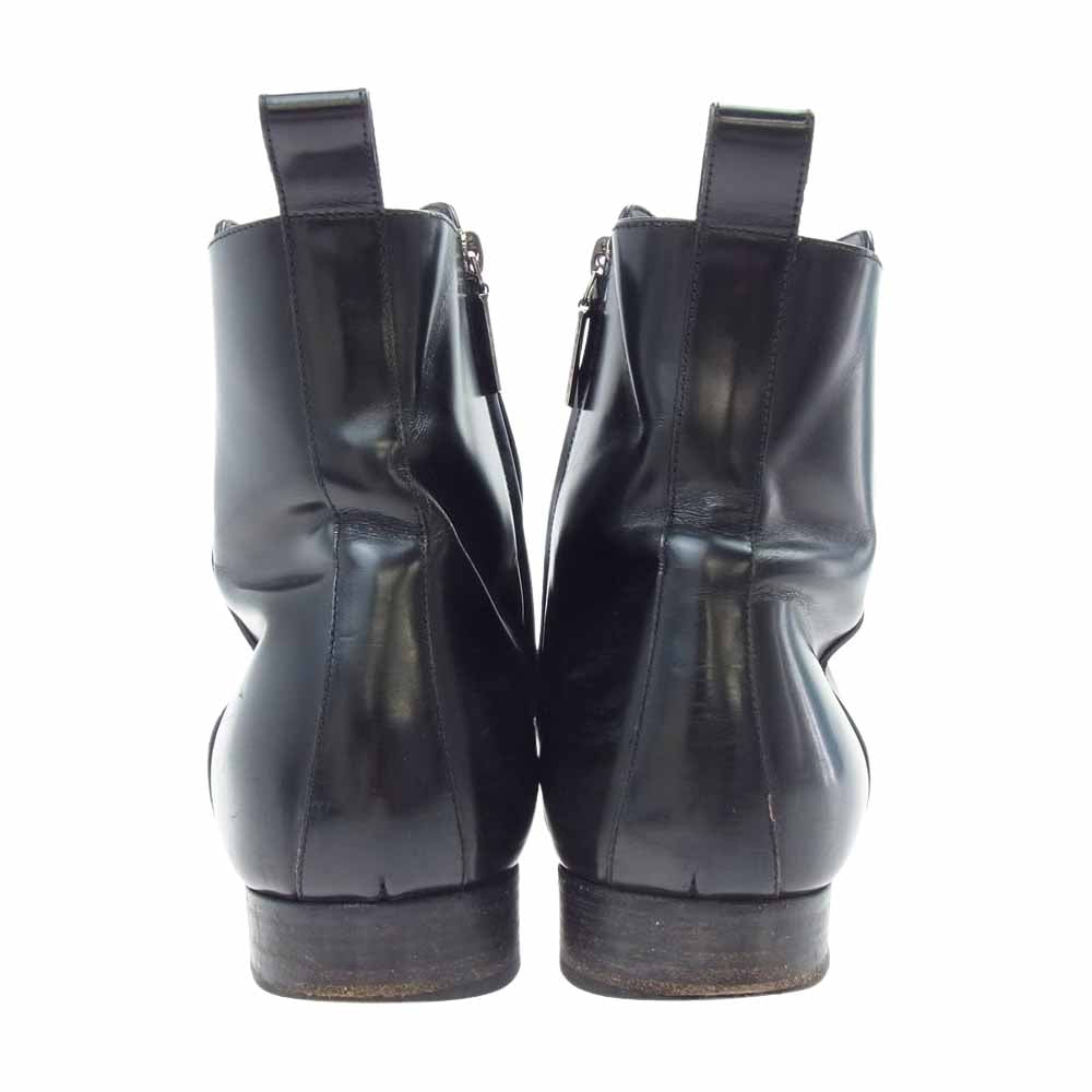 SAINT LAURENT サンローラン 480085 サイドジップ レザー ブーツ ブラック系 42【中古】