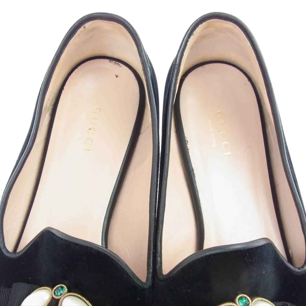 GUCCI グッチ 474491 バレリーナ ベロア パール フラットシューズ ブラック系【中古】