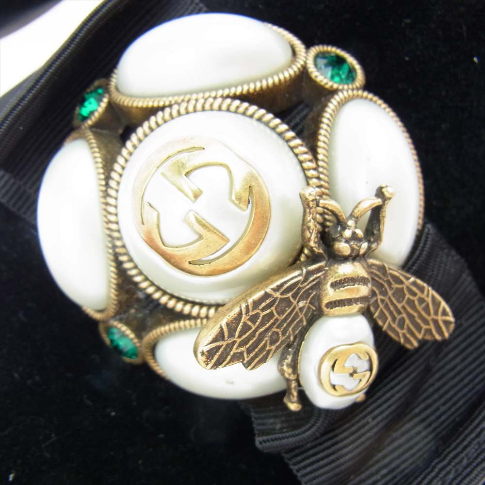 GUCCI グッチ 474491 バレリーナ ベロア パール フラットシューズ ブラック系【中古】