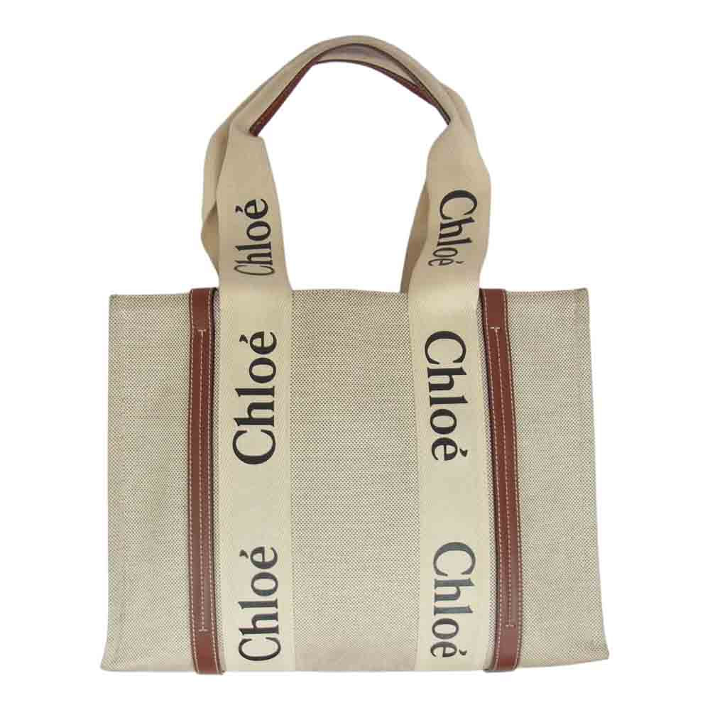 Chloe クロエ Woody ウッディ キャンバス トートバッグ ミディアム ブラウン系【中古】